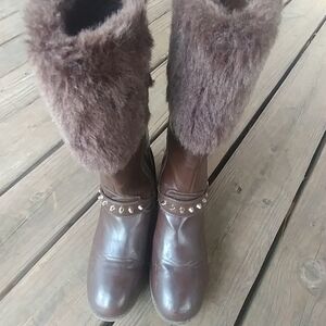 Michael Kors Womens Brown leather harness zip boot